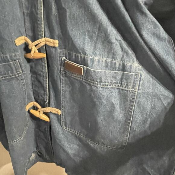 Vintage Denim & Co Duffle Chore Coat Womens 2XL Hooded 90s Long Blue Denim Togs - Picture 3 of 15